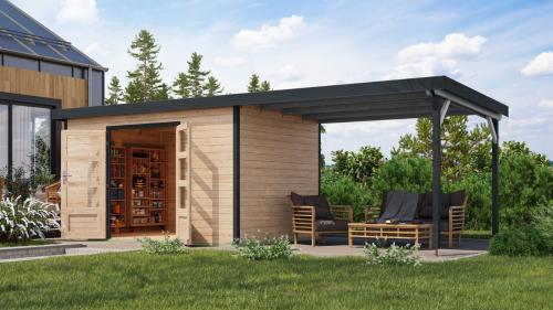 hybridní domek KARIBU PLUTO 7 (12453) natur / antracit + 300 cm přístavek