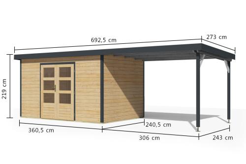 hybridní domek KARIBU PLUTO 7 (12453) natur / antracit + 300 cm přístavek