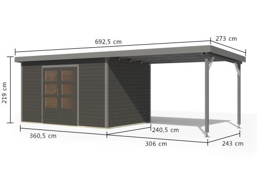 hybridní domek KARIBU PLUTO 7 (12455) terragrau / šedý + 300 cm přístavek