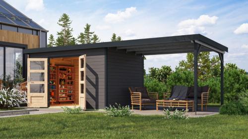 hybridní domek KARIBU PLUTO 7 (12456) terragrau / antracit + 300 cm přístavek