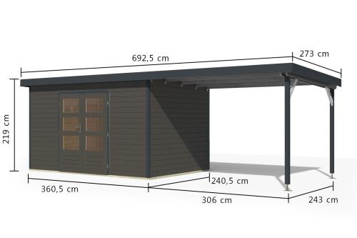 hybridní domek KARIBU PLUTO 7 (12456) terragrau / antracit + 300 cm přístavek