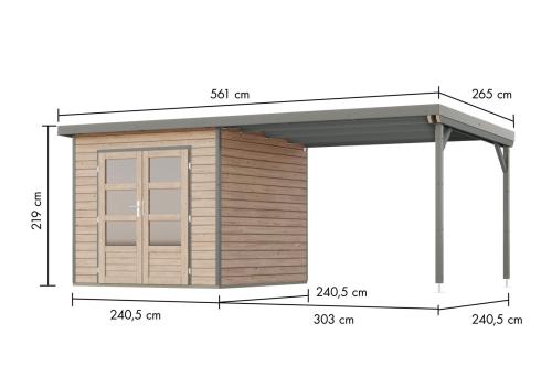 hybridní domek KARIBU PLUTO 3 (50524) natur / šedý + 300 cm přístavek