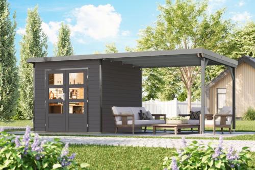 hybridní domek KARIBU PLUTO 3 (50530) terragrau / šedý + 300 cm přístavek
