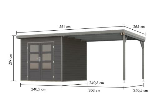 hybridní domek KARIBU PLUTO 3 (50530) terragrau / šedý + 300 cm přístavek