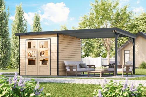 hybridní domek KARIBU PLUTO 3 (50527) natur / antracit + 300 cm přístavek