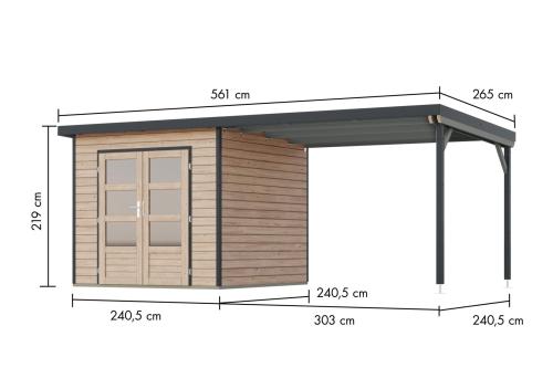 hybridní domek KARIBU PLUTO 3 (50527) natur / antracit + 300 cm přístavek
