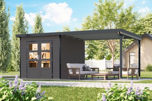 hybridní domek KARIBU PLUTO 3 (50545) terragrau / antracit + 300 cm přístavek