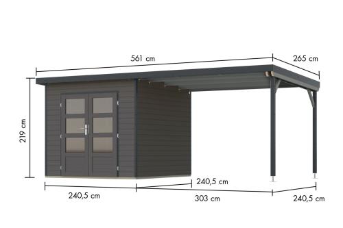 hybridní domek KARIBU PLUTO 3 (50545) terragrau / antracit + 300 cm přístavek