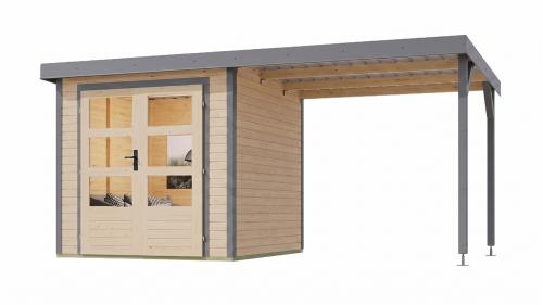hybridní domek KARIBU JUPITER 2A (12338) natur / sv. šedý + přístavek 219 cm