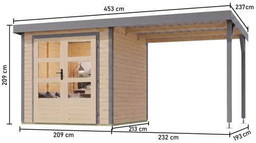 hybridní domek KARIBU JUPITER 2A (12338) natur / sv. šedý + přístavek 219 cm