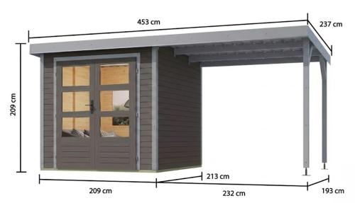 hybridní domek KARIBU JUPITER 2B (12339) terragrau / sv. šedá + přístavek 219 cm