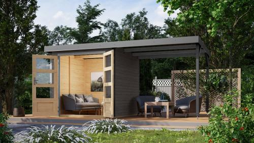 hybridní domek KARIBU JUPITER 2B (12339) terragrau / sv. šedá + přístavek 219 cm