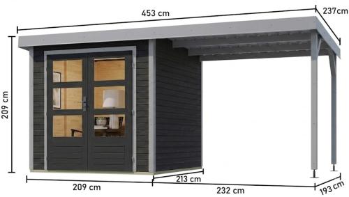 hybridní domek KARIBU JUPITER 2C (12340) antracit / sv. šedá + přístavek 219 cm