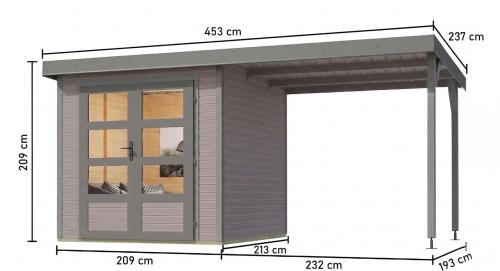 hybridní domek KARIBU JUPITER 2D (12341) světle šedý / sv. šedá + přístavek 219 cm