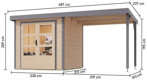 hybridní domek KARIBU JUPITER 3A (12347) natur / sv. šedý + přístavek 219 cm