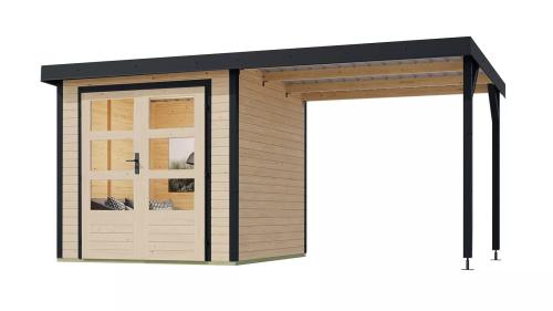 hybridní domek KARIBU JUPITER 3A (12348) natur / antracit + přístavek 219 cm