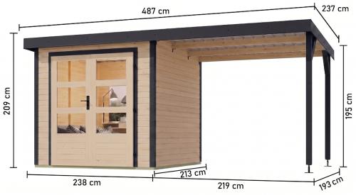 hybridní domek KARIBU JUPITER 3A (12348) natur / antracit + přístavek 219 cm