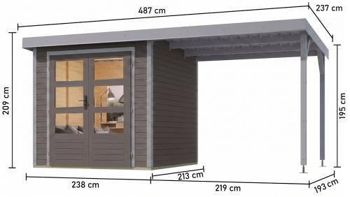 hybridní domek KARIBU JUPITER 3B (12360) terragrau / sv. šedá + přístavek 219 cm