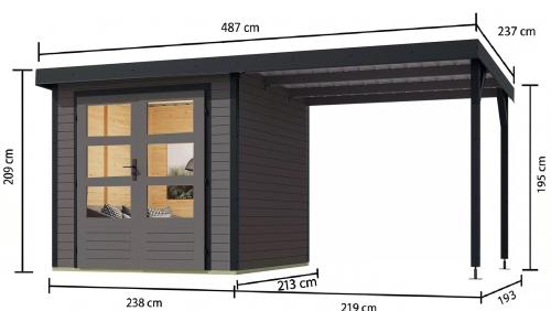hybridní domek KARIBU JUPITER 3B (12361) terragrau / antracit + přístavek 219 cm