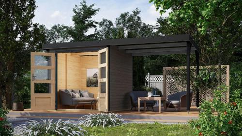 hybridní domek KARIBU JUPITER 3B (12361) terragrau / antracit + přístavek 219 cm