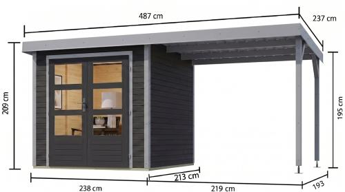 hybridní domek KARIBU JUPITER 3C (12363) antracit / sv. šedá + přístavek 219 cm