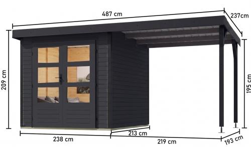 hybridní domek KARIBU JUPITER 3C (12364) antracit / antracit + přístavek 219 cm
