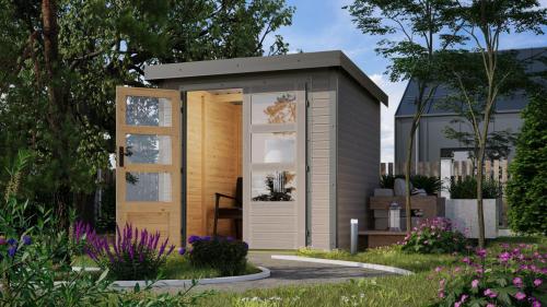 hybridní domek KARIBU JUPITER 3D (12298) světle šedý / sv. šedá