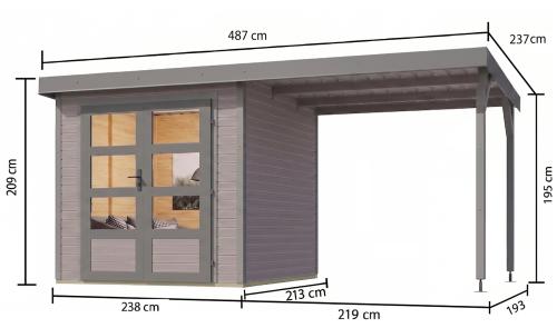 hybridní domek KARIBU JUPITER 3D (12369) světle šedý / sv. šedá + přístavek 219 cm