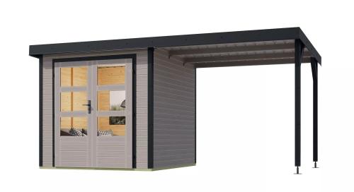 hybridní domek KARIBU JUPITER 3D (12370) světle šedý / antracit + přístavek 219 cm