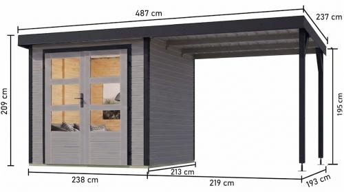 hybridní domek KARIBU JUPITER 3D (12370) světle šedý / antracit + přístavek 219 cm