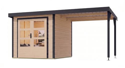 hybridní domek KARIBU JUPITER 3,5A (12373) natur / antracit + přístavek 219 cm