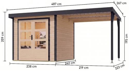 hybridní domek KARIBU JUPITER 3,5A (12373) natur / antracit + přístavek 219 cm