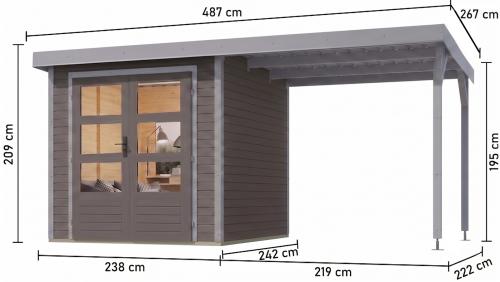 hybridní domek KARIBU JUPITER 3,5B (12375) terragrau / sv. šedá + přístavek 219 cm