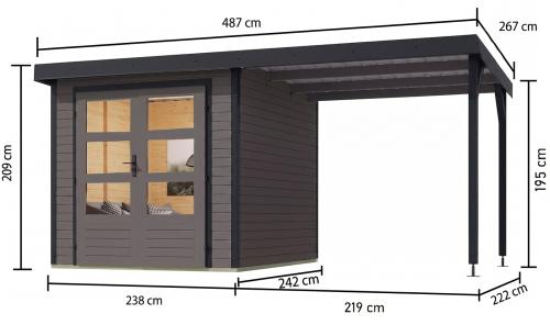 hybridní domek KARIBU JUPITER 3,5B (12376) terragrau / antracit + přístavek 219 cm