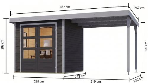 hybridní domek KARIBU JUPITER 3,5C (12378) antracit / sv. šedá + přístavek 219 cm