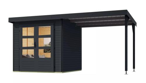 hybridní domek KARIBU JUPITER 3,5C (12379) antracit / antracit + přístavek 219 cm