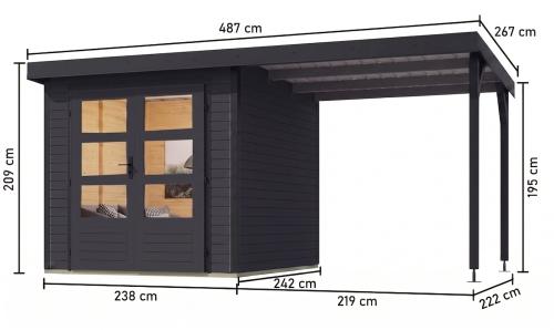 hybridní domek KARIBU JUPITER 3,5C (12379) antracit / antracit + přístavek 219 cm