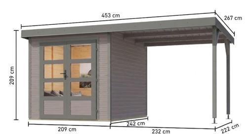 hybridní domek KARIBU JUPITER 3,5D (12381) světle šedý / sv. šedá + přístavek 219 cm