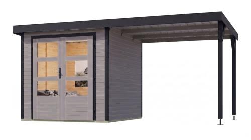 hybridní domek KARIBU JUPITER 3,5D (12383) světle šedý / antracit + přístavek 219 cm