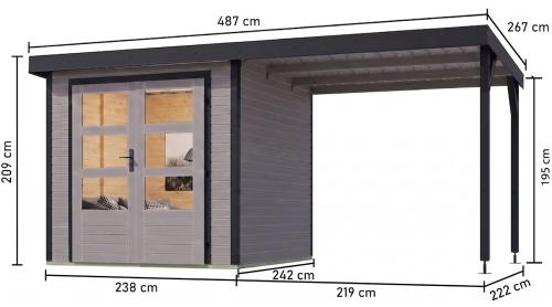 hybridní domek KARIBU JUPITER 3,5D (12383) světle šedý / antracit + přístavek 219 cm