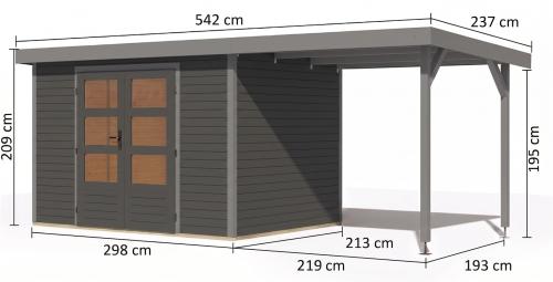 hybridní domek KARIBU JUPITER 4B (12388) terragrau / sv. šedá + přístavek 219 cm