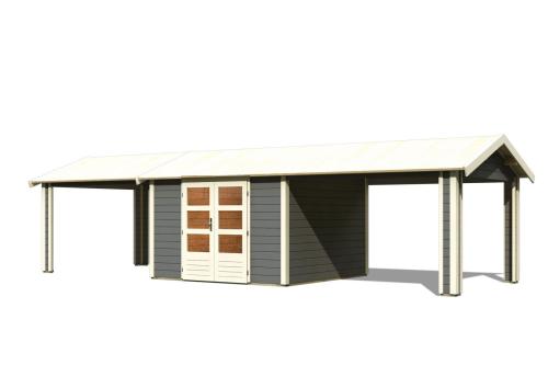 dřevěný domek KARIBU THERES 7 vč. dvou přístavků (31461) terragrau