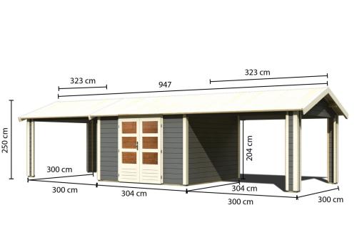 dřevěný domek KARIBU THERES 7 vč. dvou přístavků (31461) terragrau