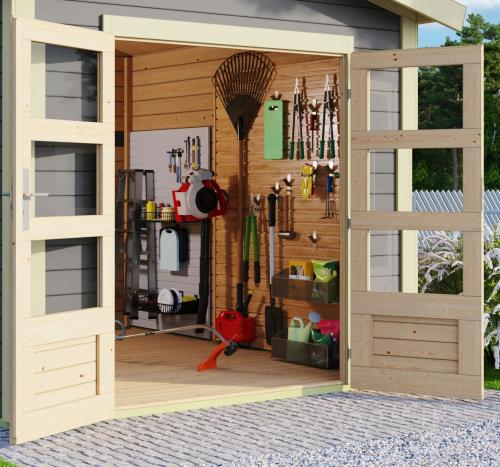 dřevěný domek KARIBU THERES 7 vč. dvou přístavků (31461) terragrau