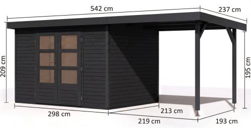 hybridní domek KARIBU JUPITER 4C (12399) antracit / antracit + přístavek 219 cm