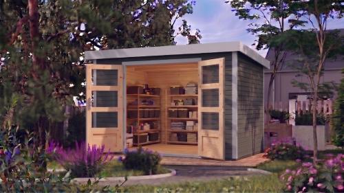 hybridní domek KARIBU JUPITER 4D (12323) světle šedý / sv. šedá