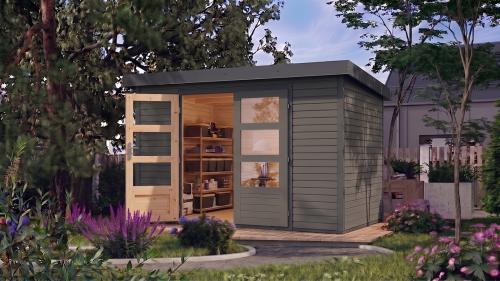hybridní domek KARIBU JUPITER 4D (12324) světle šedý / antracit
