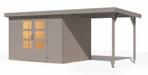 hybridní domek KARIBU JUPITER 4D (12401) světle šedý / sv. šedá + přístavek 219 cm
