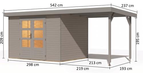 hybridní domek KARIBU JUPITER 4D (12401) světle šedý / sv. šedá + přístavek 219 cm