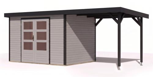 hybridní domek KARIBU JUPITER 4D (12402) světle šedý / antracit + přístavek 219 cm